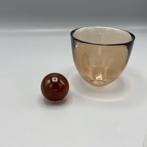 Vtg Orrefors Bronze Crystal Pastillo Bowl w/ Round Glass Ball by Lena Bergstrom